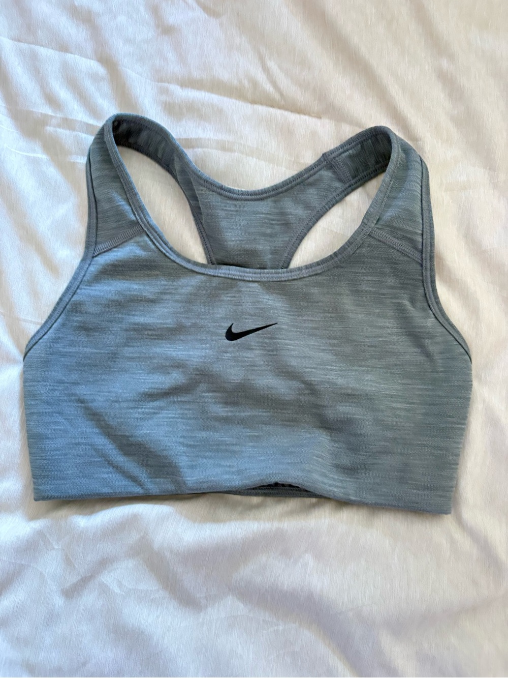 Nike Light Gray Racerback Sports Bra with Black Swoosh